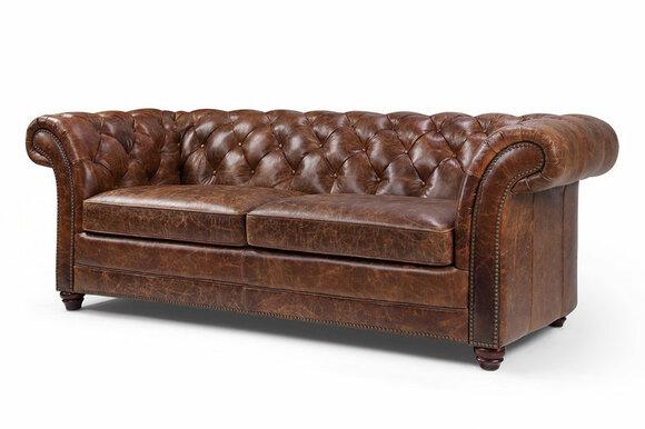 100% Full Leather Antique Style Leather Sofa Couch Upholstery 3 Seater