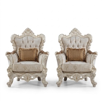 Wing Chair Armchair Baroque Design Upholstery Sofa Couch Chesterfield Textile Luxury
