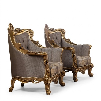 Wing Chair Armchair Baroque Design Upholstery Sofa Couch Chesterfield Textile Luxury