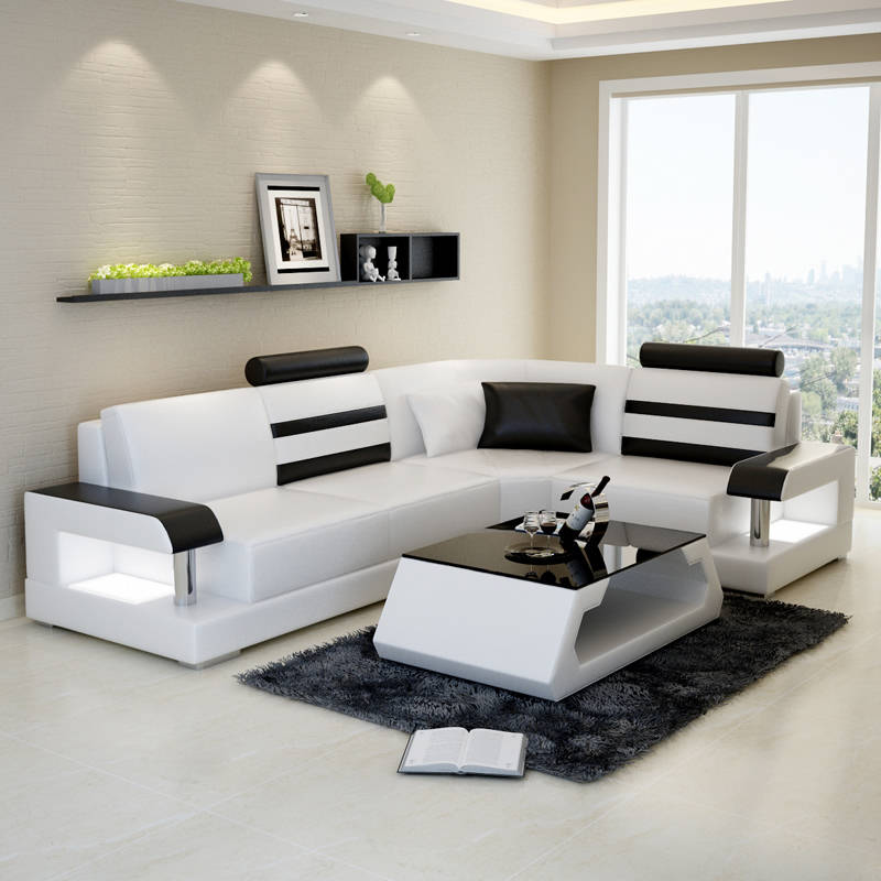 Leather sofa with USB, corner living landscape sofa set modern design sofa L6016D