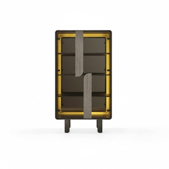 Wooden display cabinet in beige, modern elegant storage cabinet.
