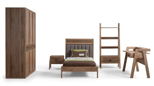 Wooden bed complete bedroom furniture youth bed bed brown set 5pcs
