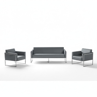 Office sofa set 3-piece 3-seater with 2x armchairs gray solid color modern style