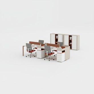 Workspace for 4 people with 2 filing cabinets home office furniture wooden furniture