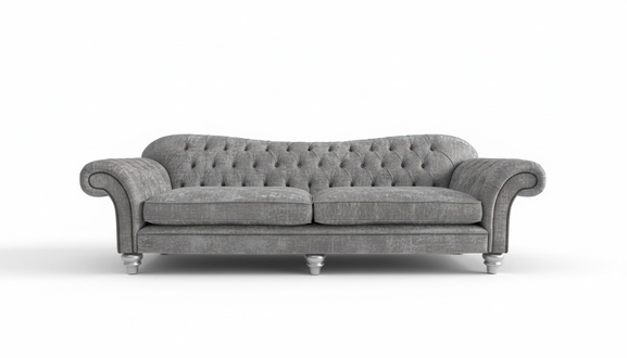 Chesterfield Sofa 4-Seater Comfortable Textile Grey Upholstery Silver Couch New