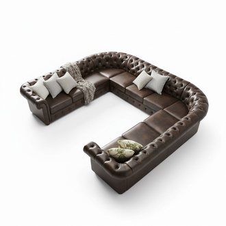Chesterfield Corner Sofa U-Shaped Dark Brown Premium Faux Leather New Living Room