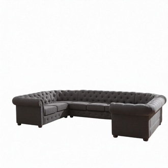 Chesterfield XXL Corner Sofa U-shaped Faux Leather Textile New Grey Living Room Couch