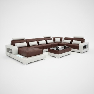 XXL Big Living Room Sofa Couch Upholstered Corner Leather Sofa Set Sofas + Light