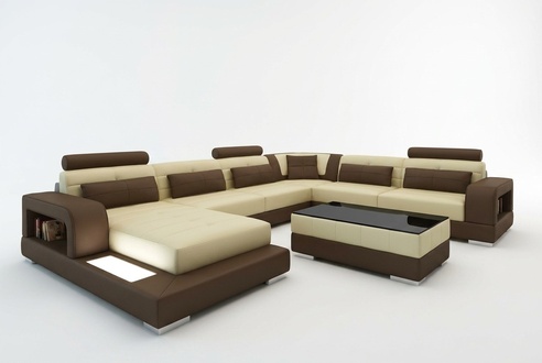 XXL Big Living Room Sofa with USB Upholstery Leather Sofa Set Couches Light