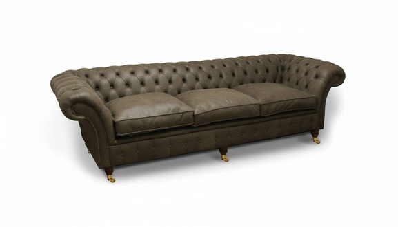 Chesterfield Sofa 4-Seater Luxurious Faux Leather Upholstery Grey Comfortable Couch with Cushions