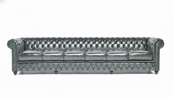 Chesterfield Luxurious Sofa Large XXL 6-Seater Faux Leather Ash Green Comfortable Couch With Cushions New