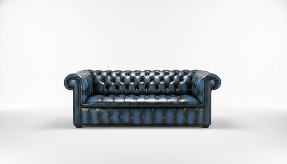 Chesterfield Classic 3-Seater Sofa Blue Faux Leather Rolled Armrest Couch Comfortable New