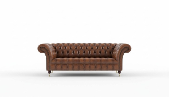 Chesterfield Sofa 3-Seater Amazing Brown Faux Leather Couch With Casters Comfy Sofa