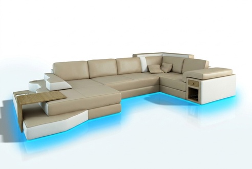 XXL Design Corner Sofa Big Sofa with USB Couch Living Area U Shape Leather Textile Corner