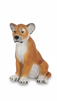 XXL Garden decorative sculpture designed as an original colored sitting lioness