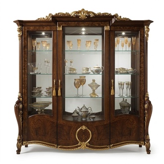Italian furniture classic style living room wooden XXL showcase with three glass swing doors