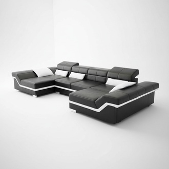 XXL leather sofa with USB corner sofa living landscape big couch leather set upholstery new