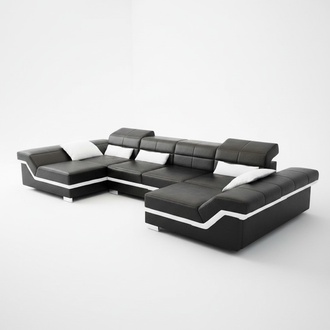 XXL leather sofa with USB corner sofa living landscape big couch leather set upholstery new