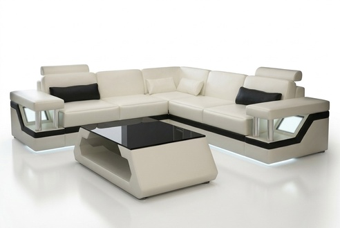 XXL leather sofa with USB, living room set corner couch leather corner sofa HAMBURG II