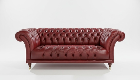Luxurious Chesterfield Sofa 3-Seater Bordeaux Red Shiny Faux Leather Lavish Classic Design Couch on Castors Comfortable