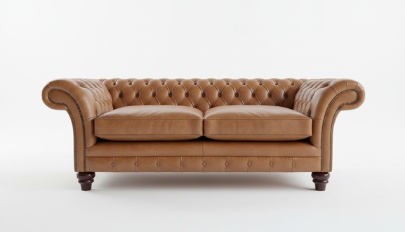 Chesterfield Sofa 3-Seater Light Brown Faux Leather Shiny Upholstery Comfortable Cushions With Buttons Wooden Feet