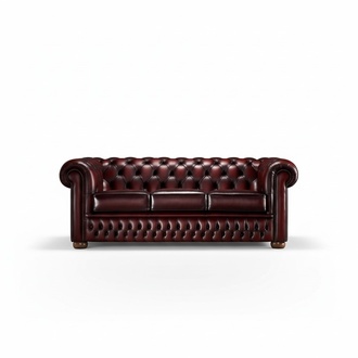 Classic Chesterfield Sofa 3-Seater Red Brown Faux Leather Shiny Upholstery Comfortable Couch