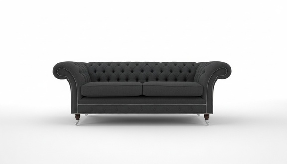 Chesterfield Sofa 3-Seater Black Textile Faux Leather Upholstery Luxurious Couch on Casters New