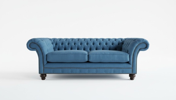 XXL sofa 3 seater couch Chesterfield upholstery seat set leather textile blue new