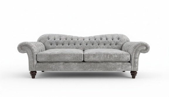 Chesterfield Sofa 3-Seater Silver Grey Velvet / Textile Couch Comfortable Classic Sofa New