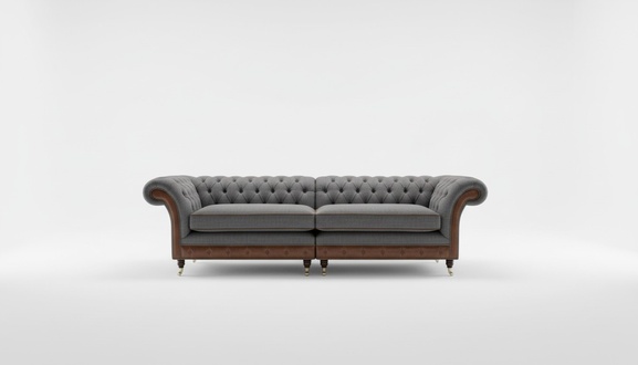 Chesterfield Sofa 4-Seater Grey Textile Upholstered Comfortable Sofa With Cushions Amazing Couch