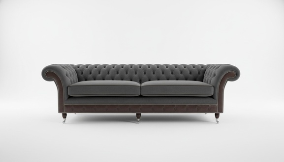 Chesterfield Sofa 4-Seater Grey With Soft Cushions Textile Upholstered Comfortable Couch New