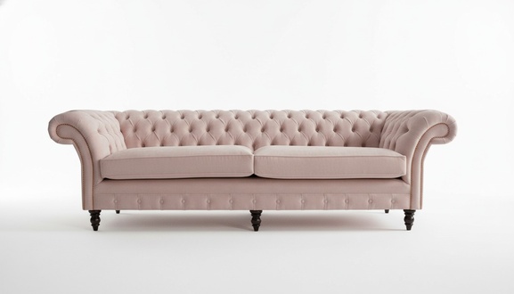 Chesterfield XXL Sofa 4-Seater Light Pink Textile Upholstered Classic Style Couch Wooden Feet