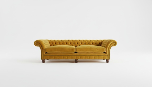 Chesterfield Sofa 4-Seater XXL Textile Yellow Velvet Upholstered Comfortable Couch With Cushions New