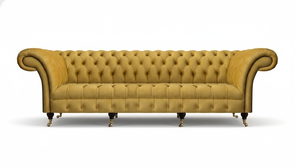Yellow Chesterfield living room sofa luxurious 4-seater upholstered couch