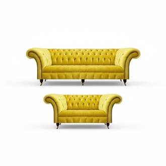 Yellow Chesterfield sofa set Modern three-seater upholstery 2-seater