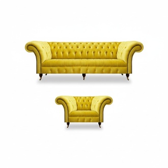 Yellow Chesterfield couches designer living room sofa set armchair 3-seater