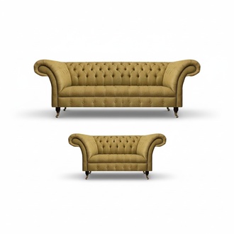 Yellow Chesterfield Upholstery Modern Textile Sofas Designer Couch Set 2-piece