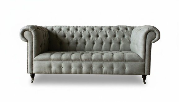 Yellow Chesterfield three-seater sofa couch upholstered living room furniture fabric textile