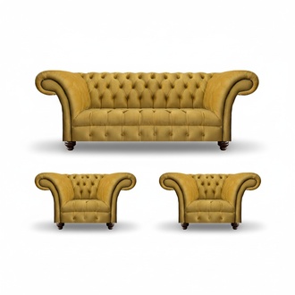 Yellow Chesterfield Upholstered Living Room Sofa Elegant 3-Piece Set New