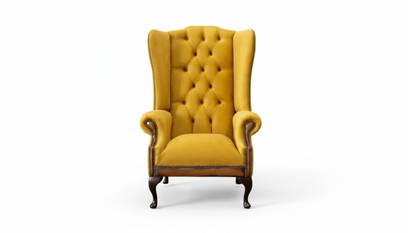 Yellow Chesterfield Wing Chair Single Seater Sofa Couch Upholstery Velvet Fabric Relax
