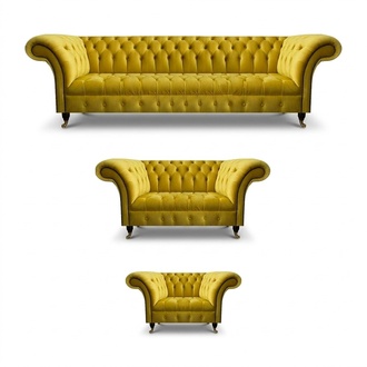 Yellow designer Chesterfield upholstery living room textile sofas 3-piece