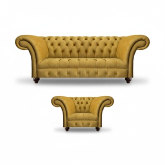 Yellow Sofa Set Armchair Luxury Textile Sofa Three Seater Couch Chesterfield Seat Furniture