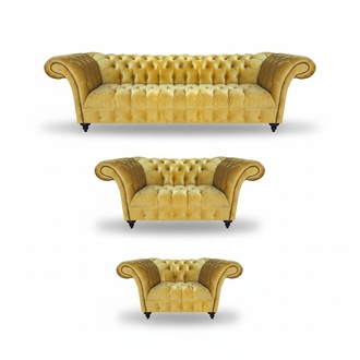 Yellow textile Chesterfield sofas designer living room set 3 pieces