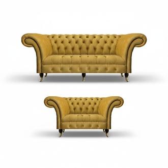 Yellow upholstered furniture designer Chesterfield sofas three-seater textile sofas