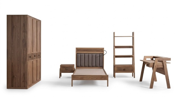 Youth bed bedroom furniture wooden bed complete bed brown set 5pcs