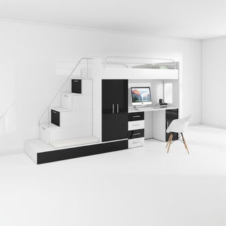DOUBLE BUNK BED BUNK BED WITH DESK + WARDROBE - RAJ-5 BLACK