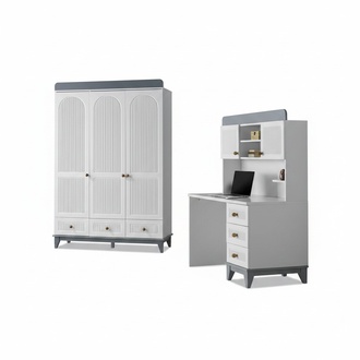 Youth Room Modern Wardrobe Desk Wood Furniture Design 2-Piece Set