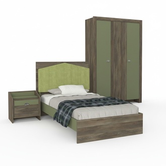 Youth room set bed bedside table wardrobe children\'s furniture set green 3-piece