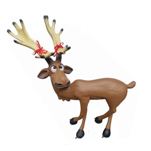 Decorative sculpture designed as a funny brown colored christmas reindeer 145x140cm