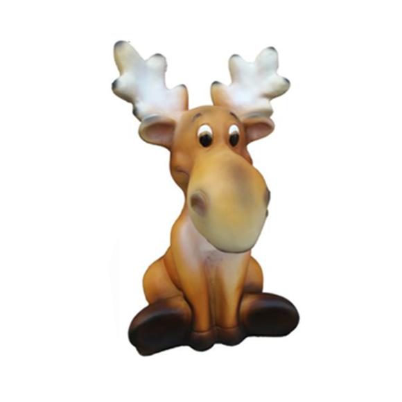 Decorative sculpture designed as a light brown colored sitting cartoon reindeer 34cm